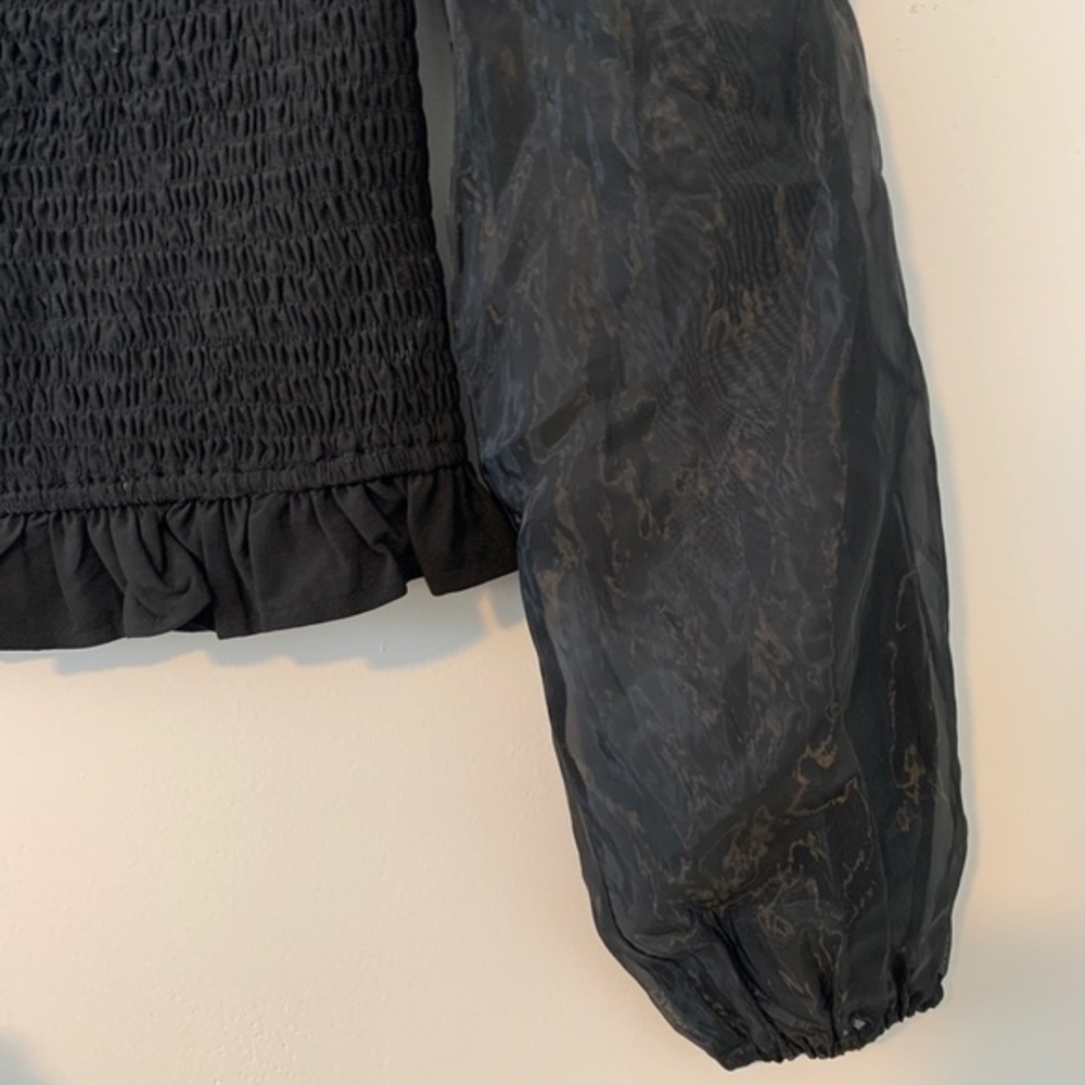 Pookie & Sebastian Black Puff Sleeve Smocked Crop Top sz S - Picture 3 of 7
